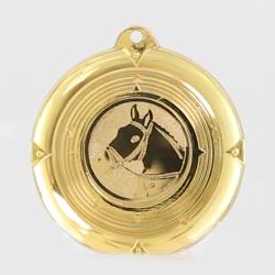 Antique Brass Equestrian Medallion Pendant of Embossed Horse Head