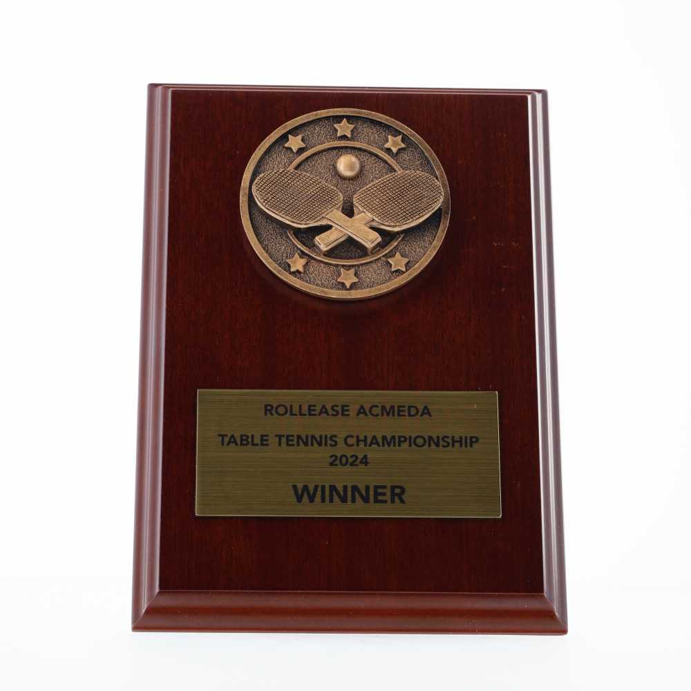 Spartan Table Tennis Walnut Plaque 150mm