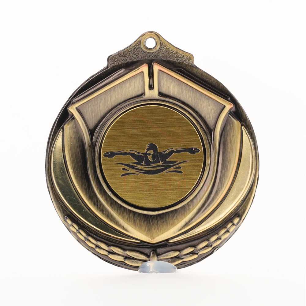 Two Tone Medal Female Swimmer 50mm Gold