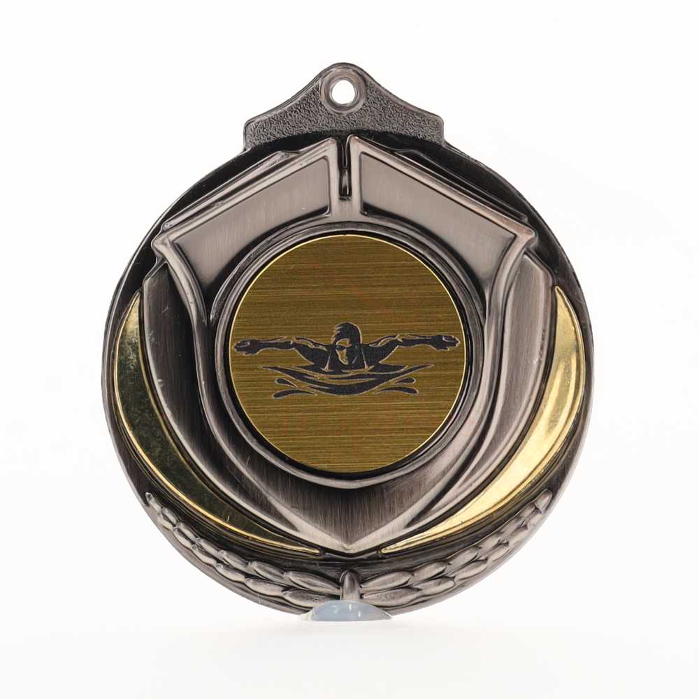 Two Tone Medal Female Swimmer 50mm Silver