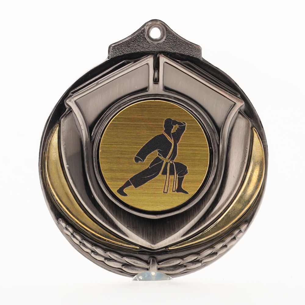 Two Tone Karate Medal 50mm Silver