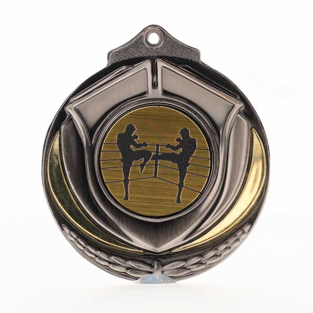 Two Tone Kick Boxing Medal 50mm Silver