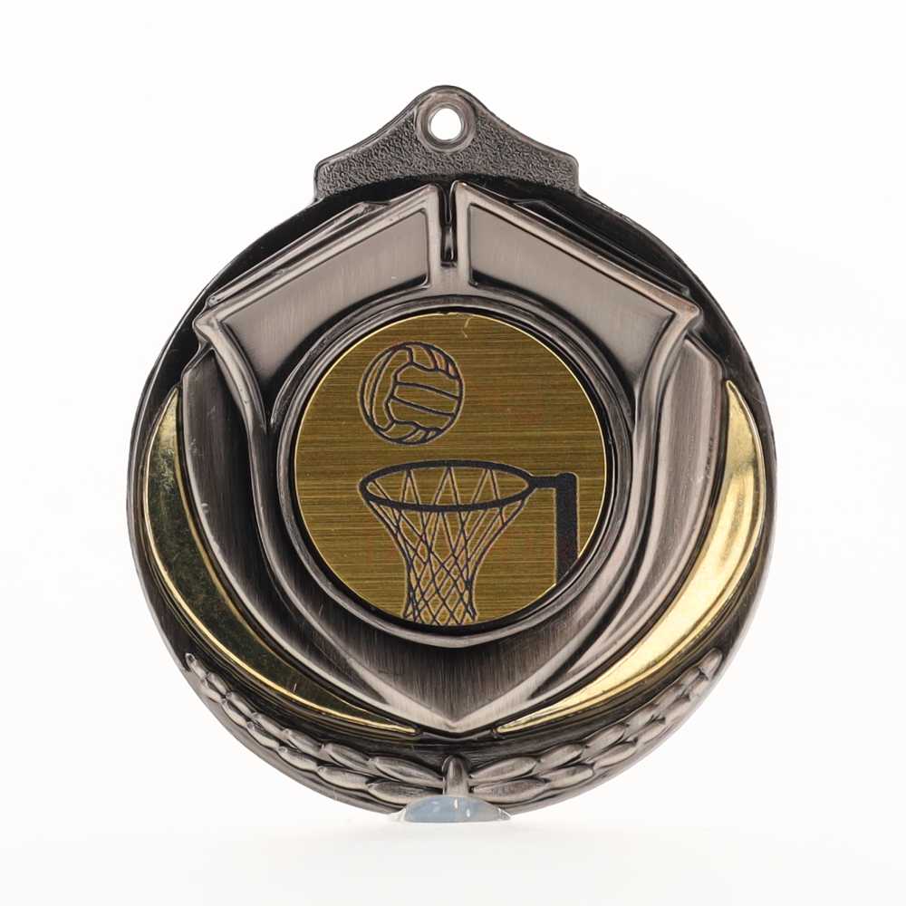 Two Tone Netball Medal 50mm Silver