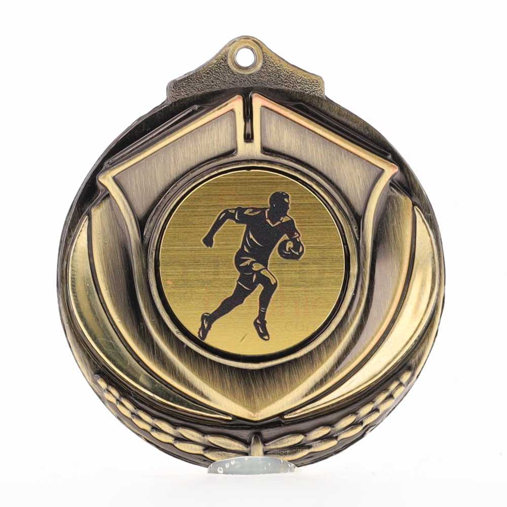 Two Tone Rugby Medal 50mm Gold