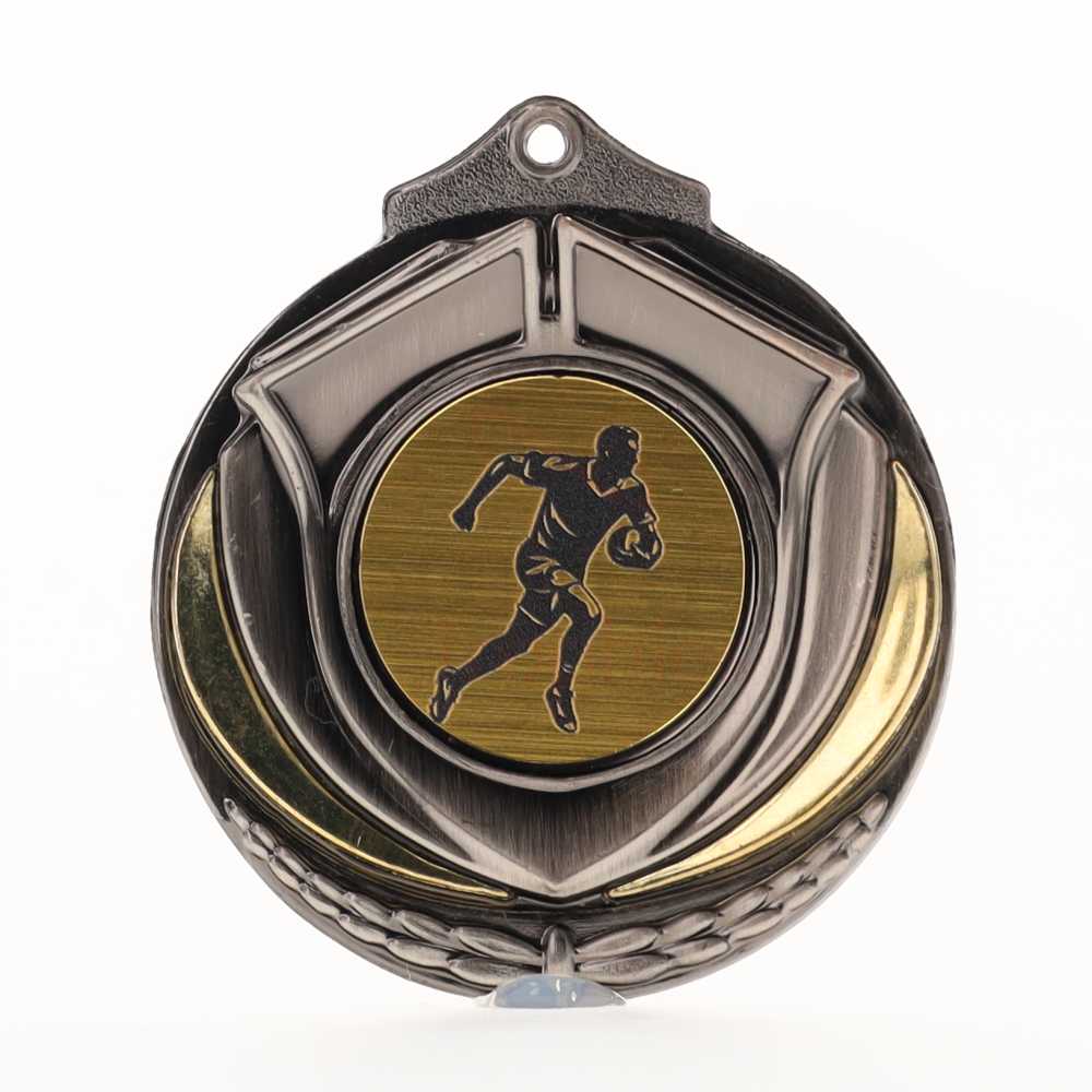 Two Tone Rugby Medal 50mm Silver