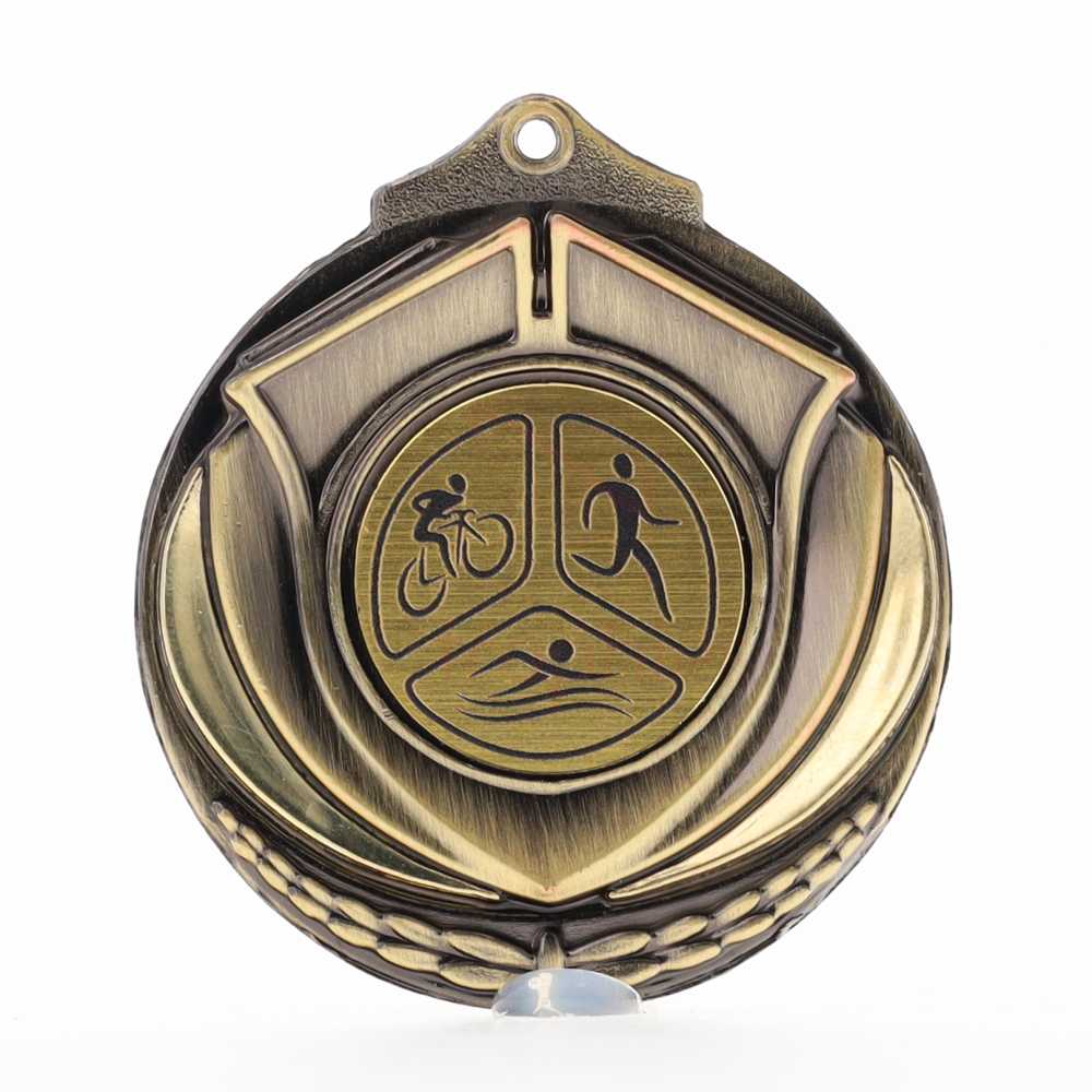 Two Tone Triathlon Medal 50mm Gold