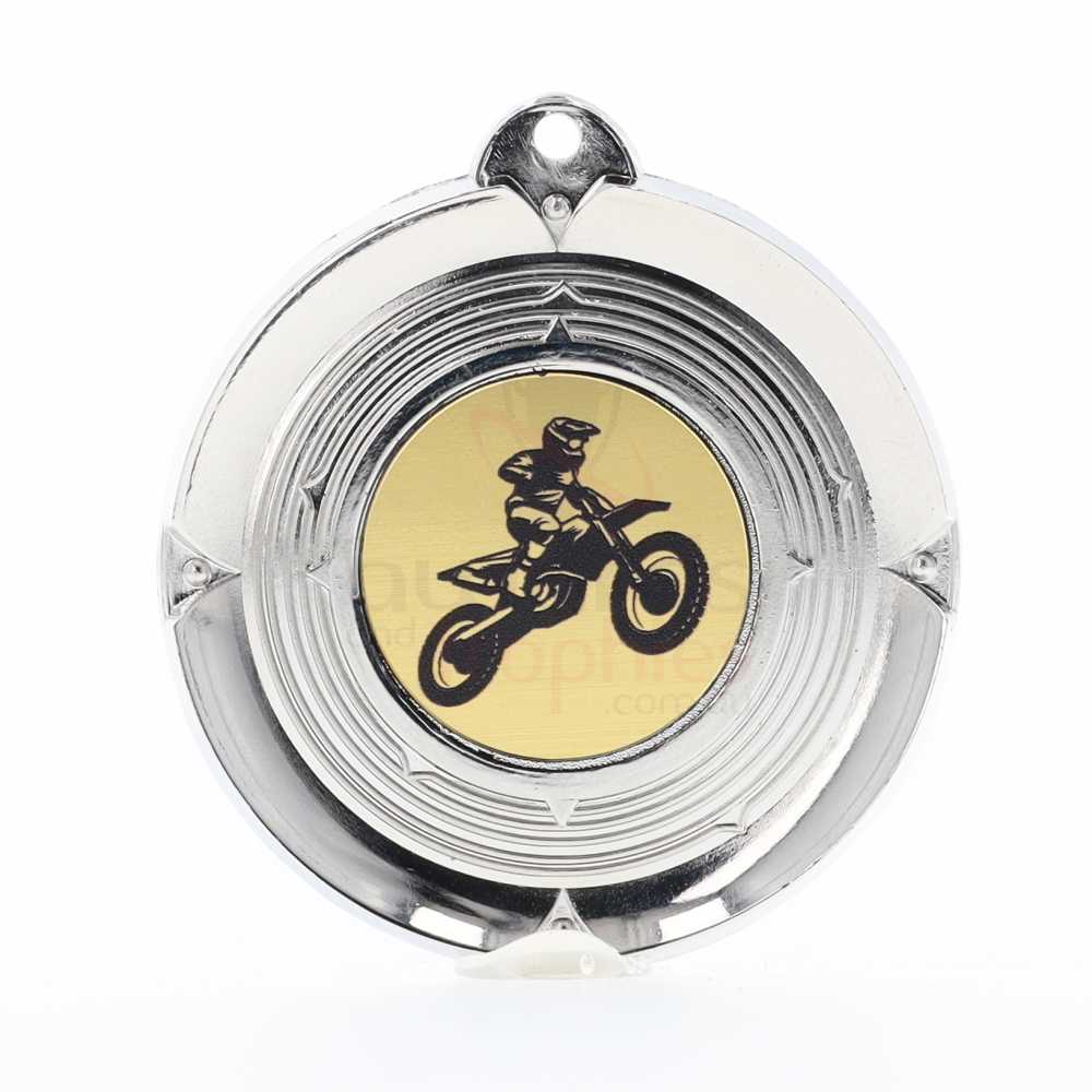 Deluxe Motorcross Medal 50mm Silver