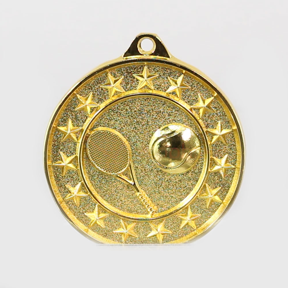 Tennis Starry Medal Gold 50mm Tennis - AwardsAndTrophies.com.au