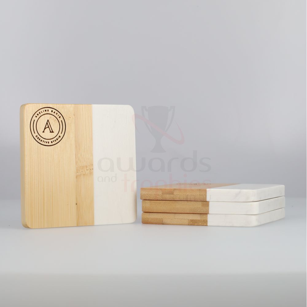 Marble and Bamboo Coasters 100mm