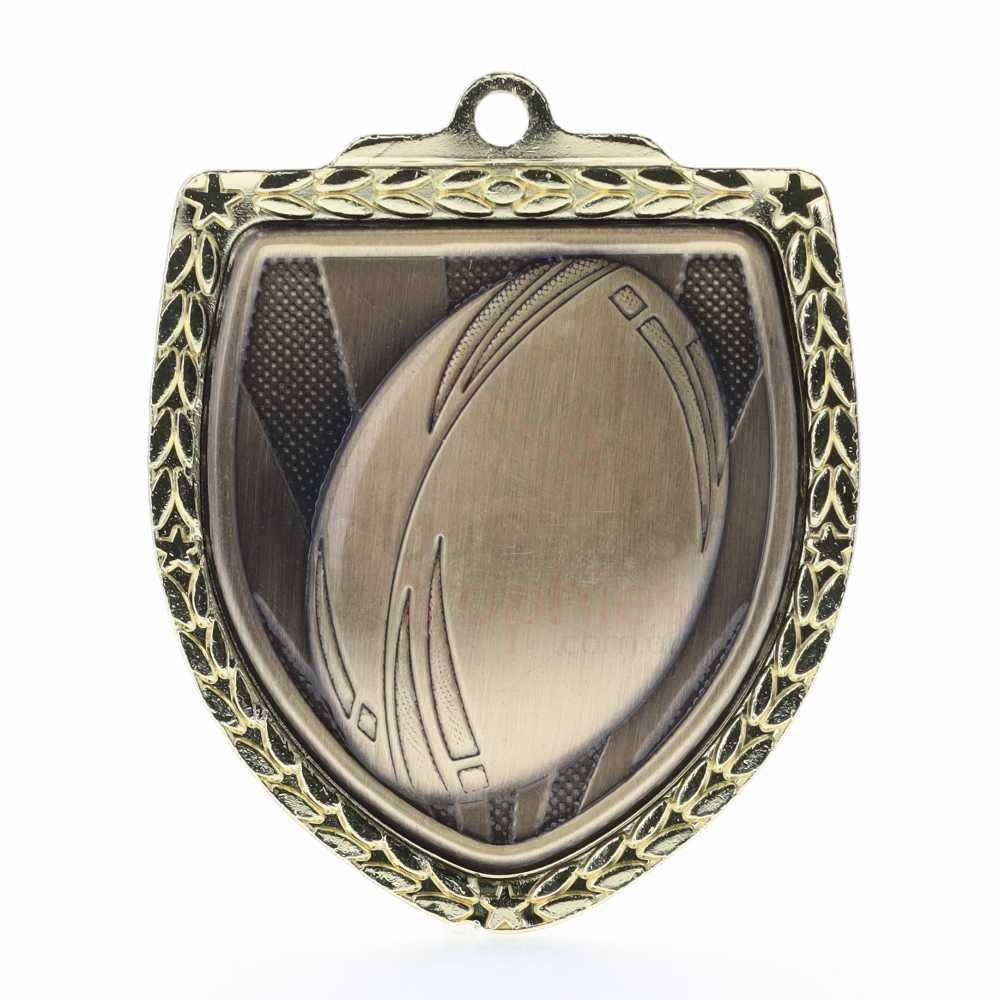 Rugby Ball Shield Medal 80mm - Gold 