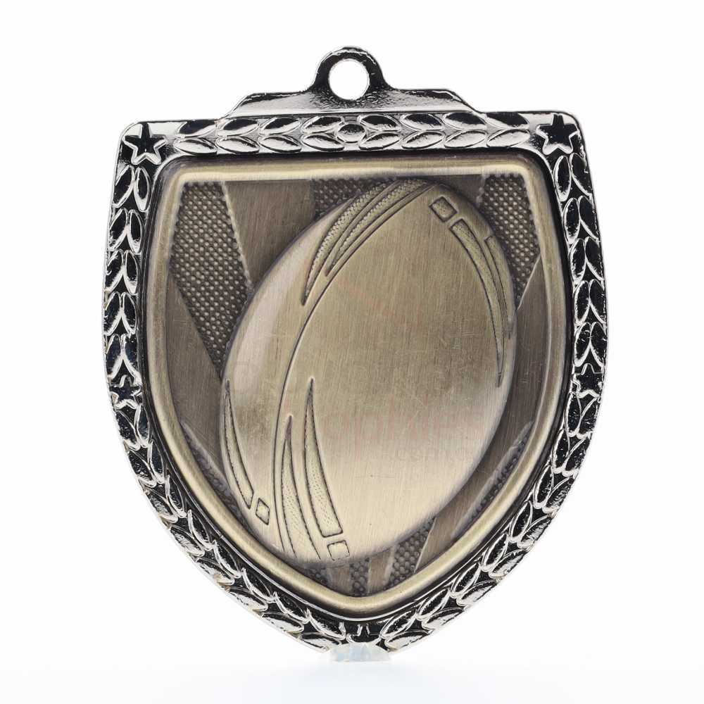 Rugby Ball Shield Medal 80mm - Silver 