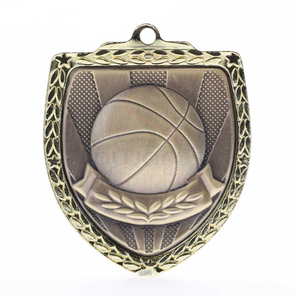 Basketball Shield Medal 80mm - Gold 