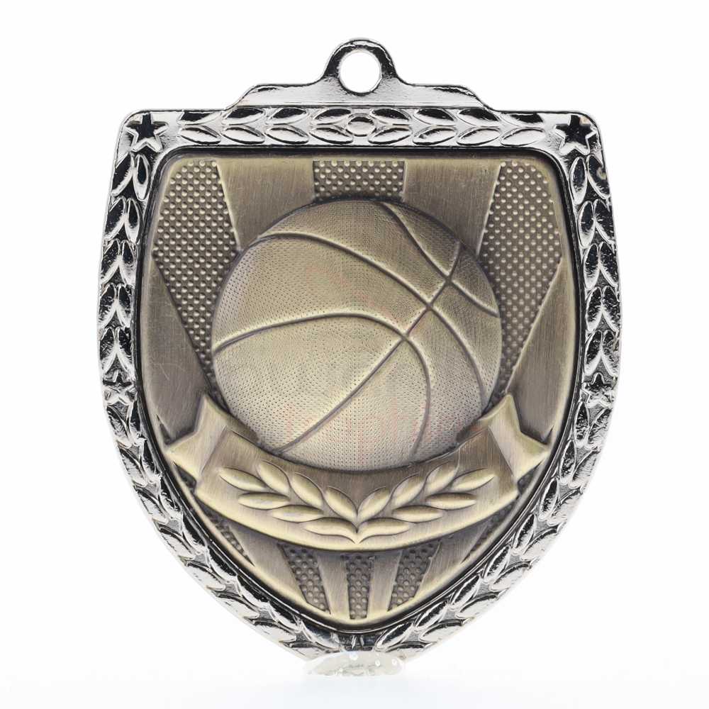 Basketball Shield Medal 80mm - Silver 