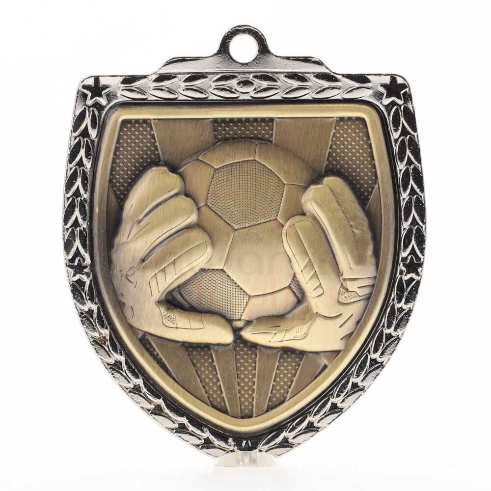 Soccer Goalkeeper Shield Medal 80mm - Silver 