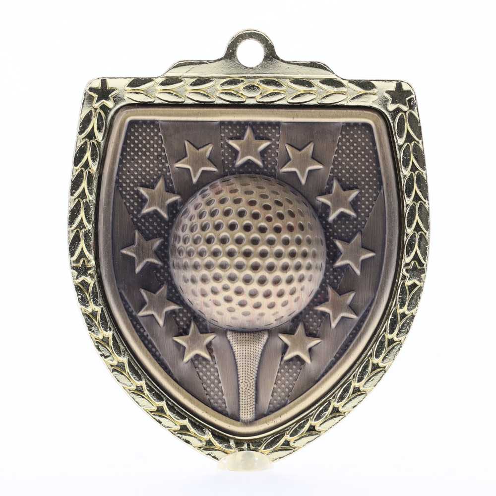 Golf Shield Medal 80mm - Gold 