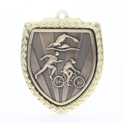 Triathlon Shield Medal 80mm - Gold 