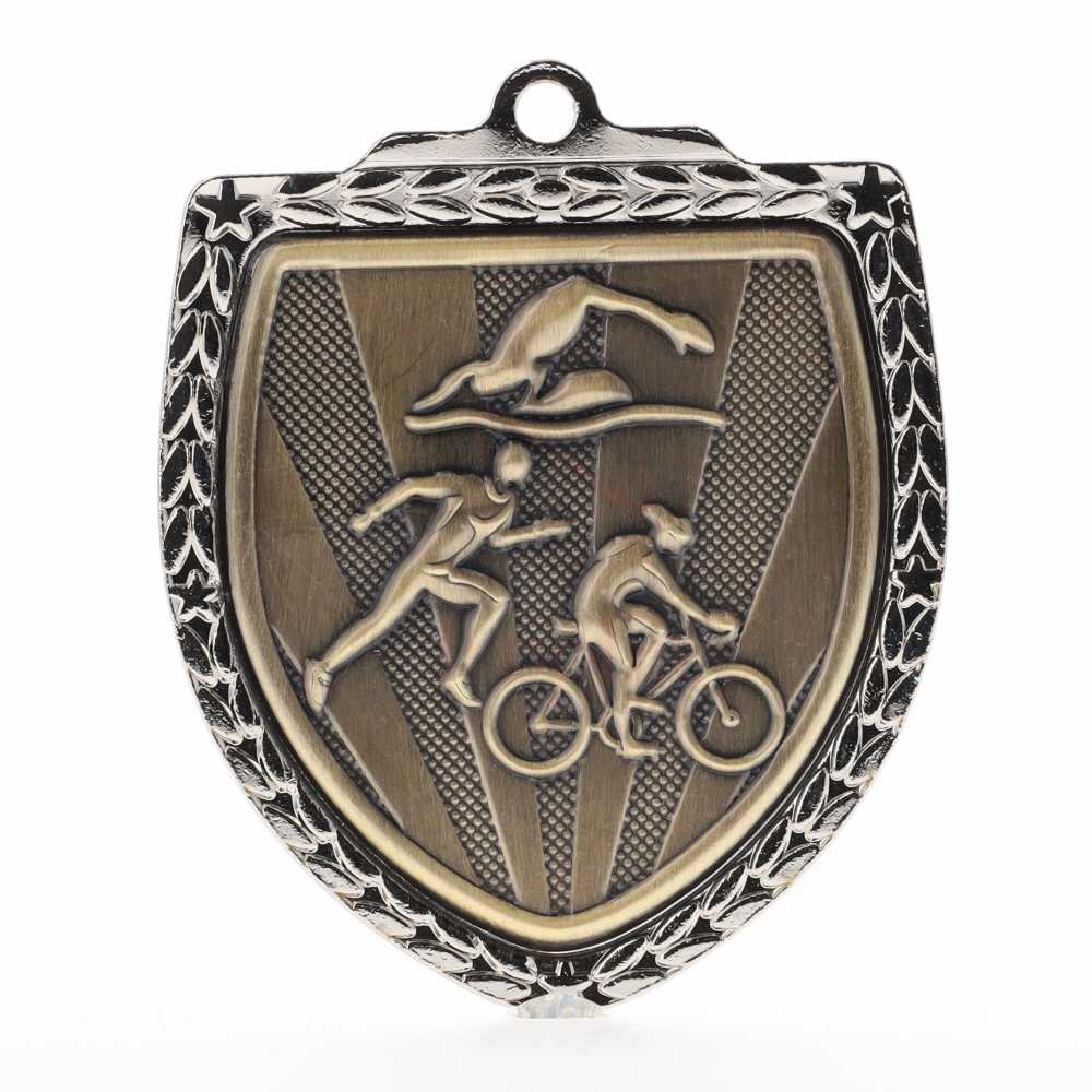 Triathlon Shield Medal 80mm - Silver 