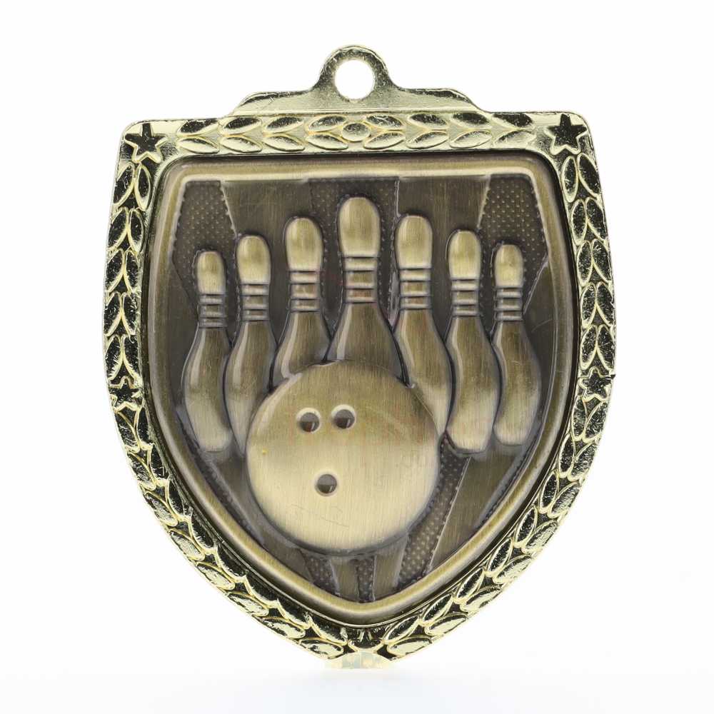 Tenpin Bowling Shield Medal 80mm - Gold 