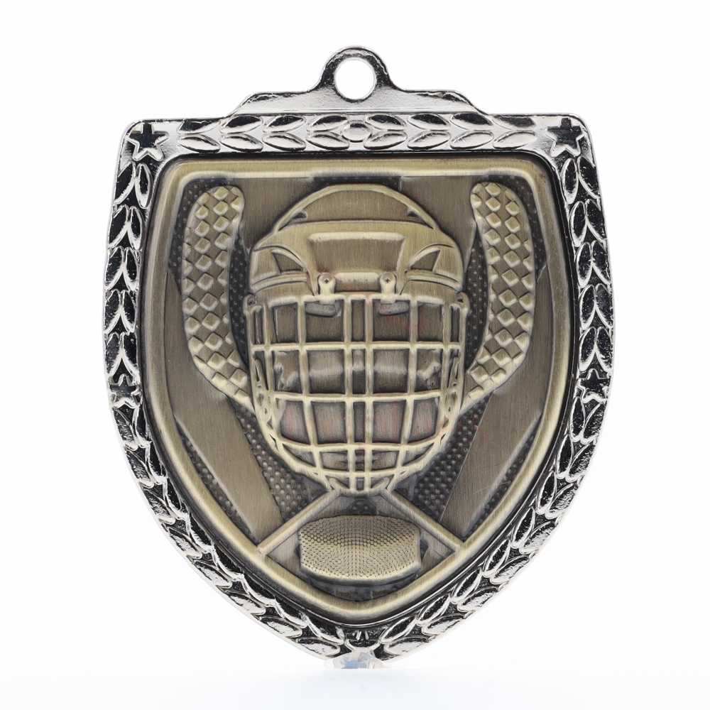 Ice Hockey Shield Medal 80mm - Silver 