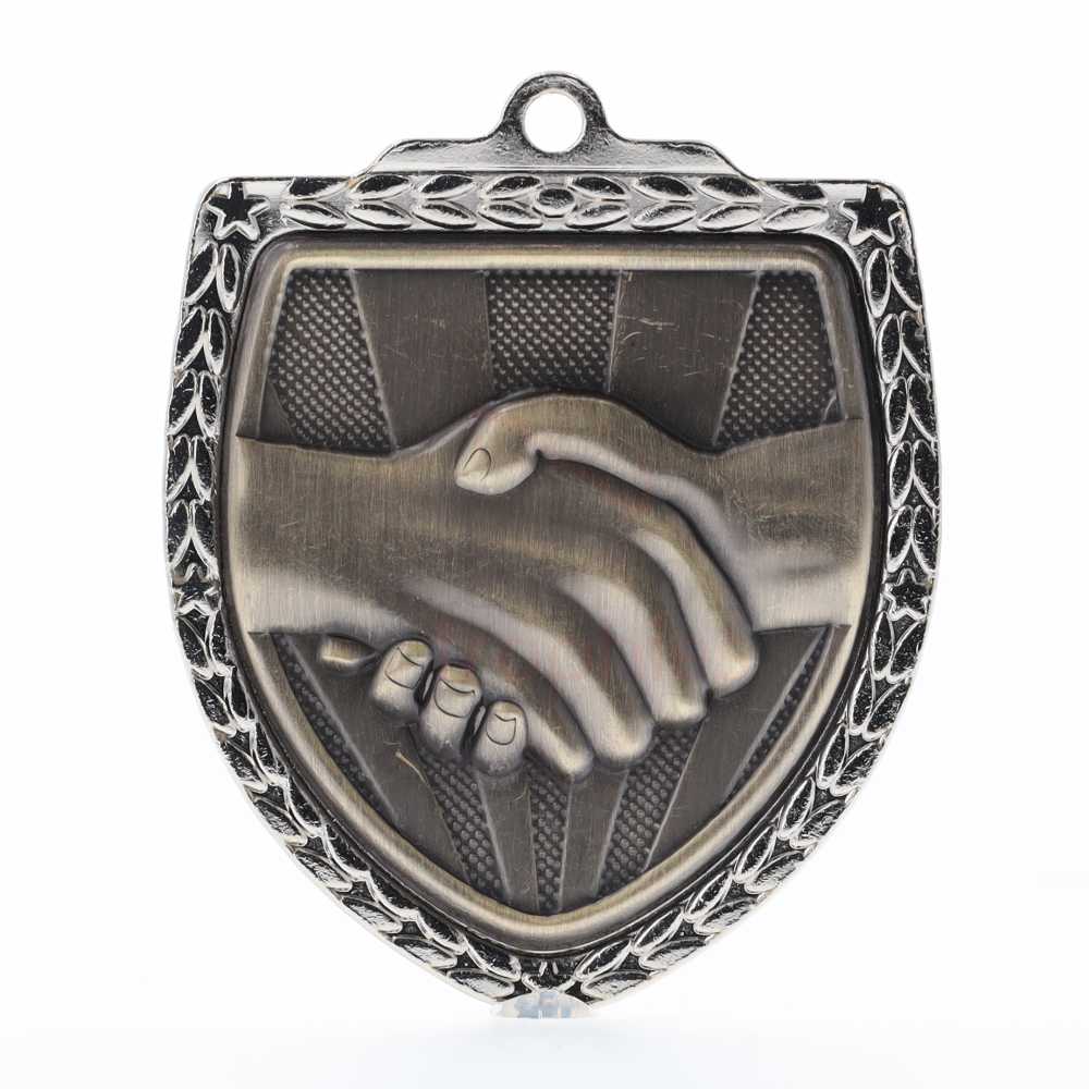 Handshake Shield Medal 80mm - Silver 