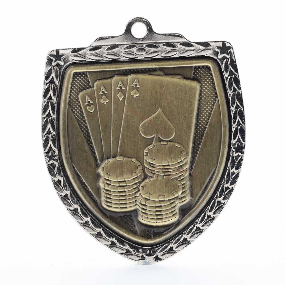 Poker Shield Medal 80mm - Silver 