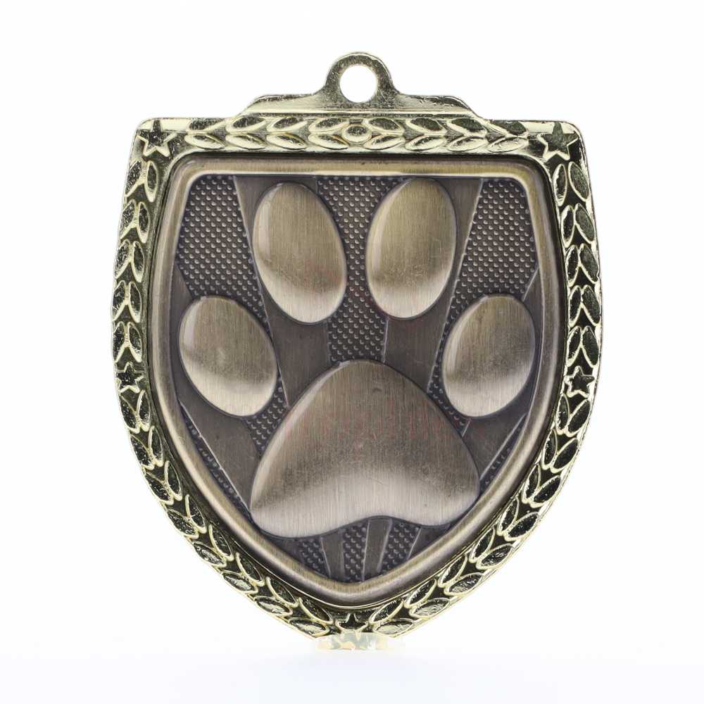 Paw Print Shield Medal 80mm - Gold 