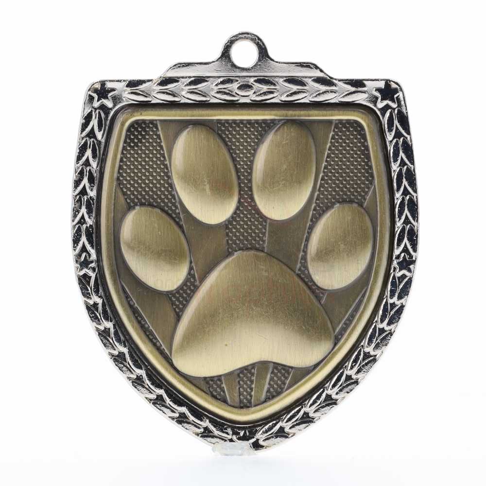 Paw Print Shield Medal 80mm - Silver 