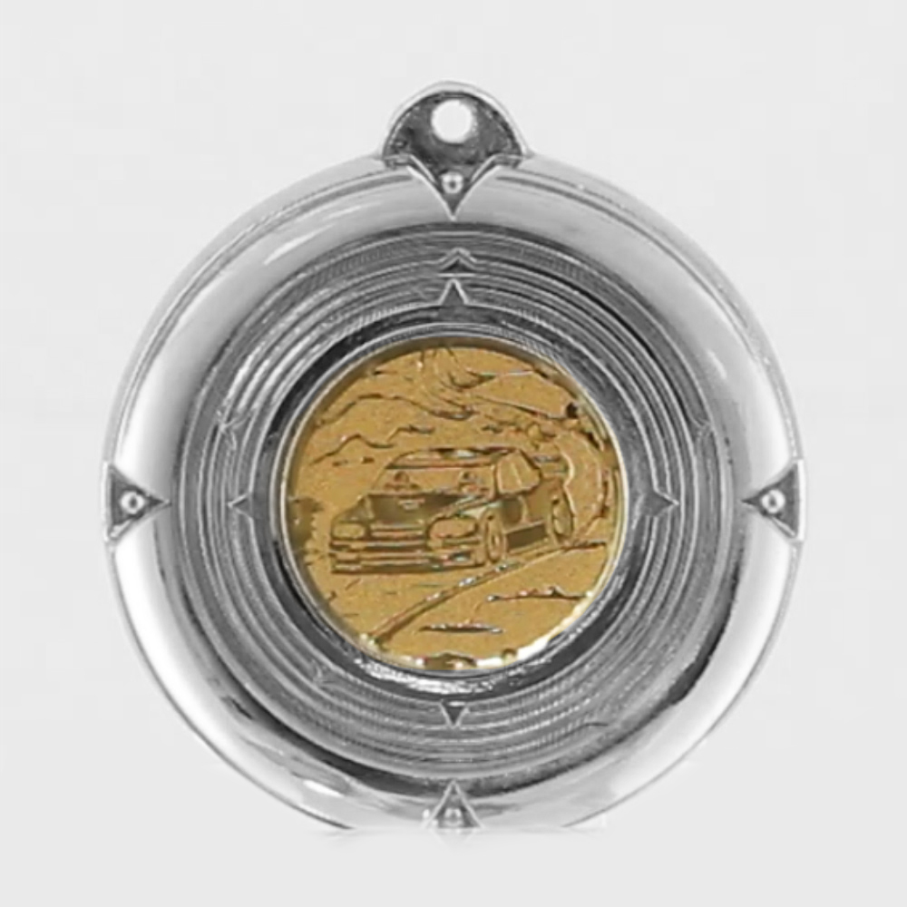 Deluxe Rally Car Medal 50mm Silver Motorsport Au